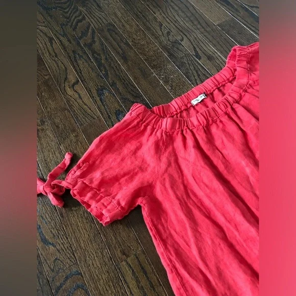 Lungo L’Arno Women’s M 100% Linen Boat Neck Short-Sleeve Coral Pink Dress - VGUC - Picture 5 of 10